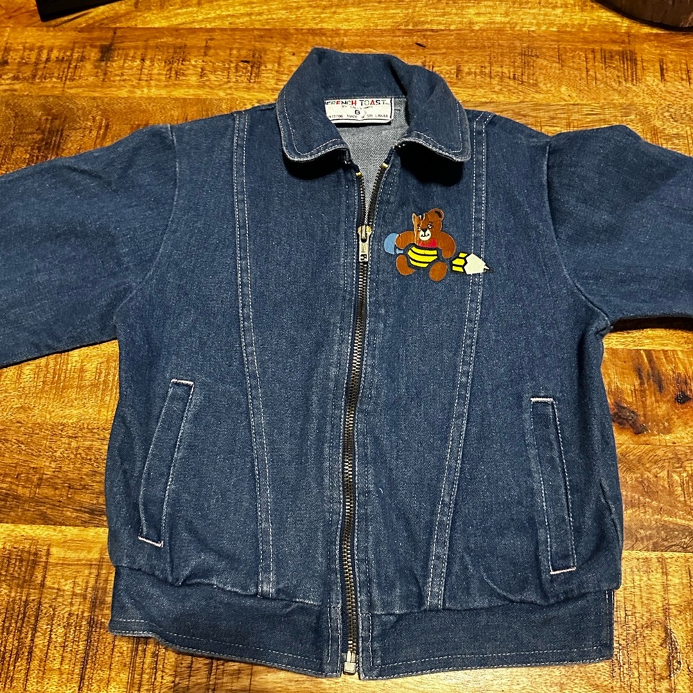 VTG 80’s Adorable Teddy Bear Denim jacket coat French toast Boys 6 Perfect!
